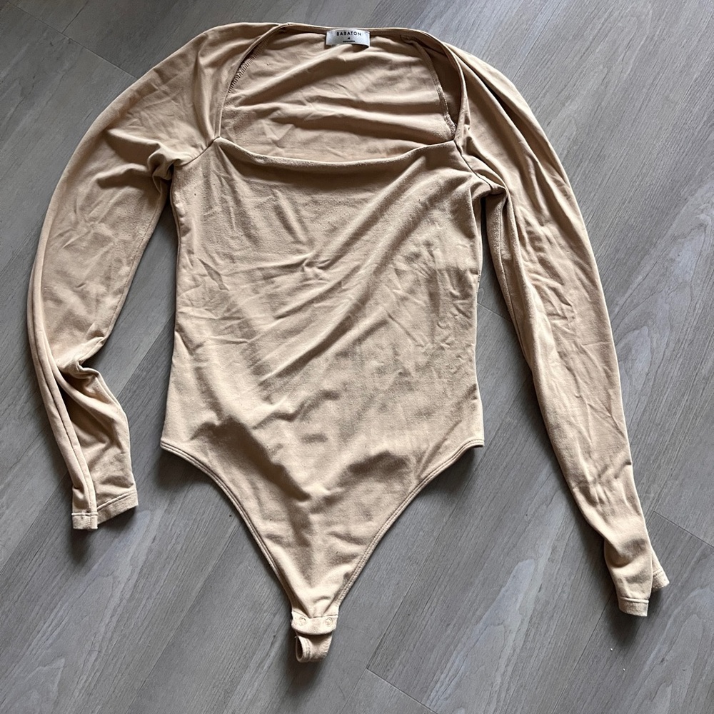 Aritzia Babaton Beige Long Sleeve Bodysuit